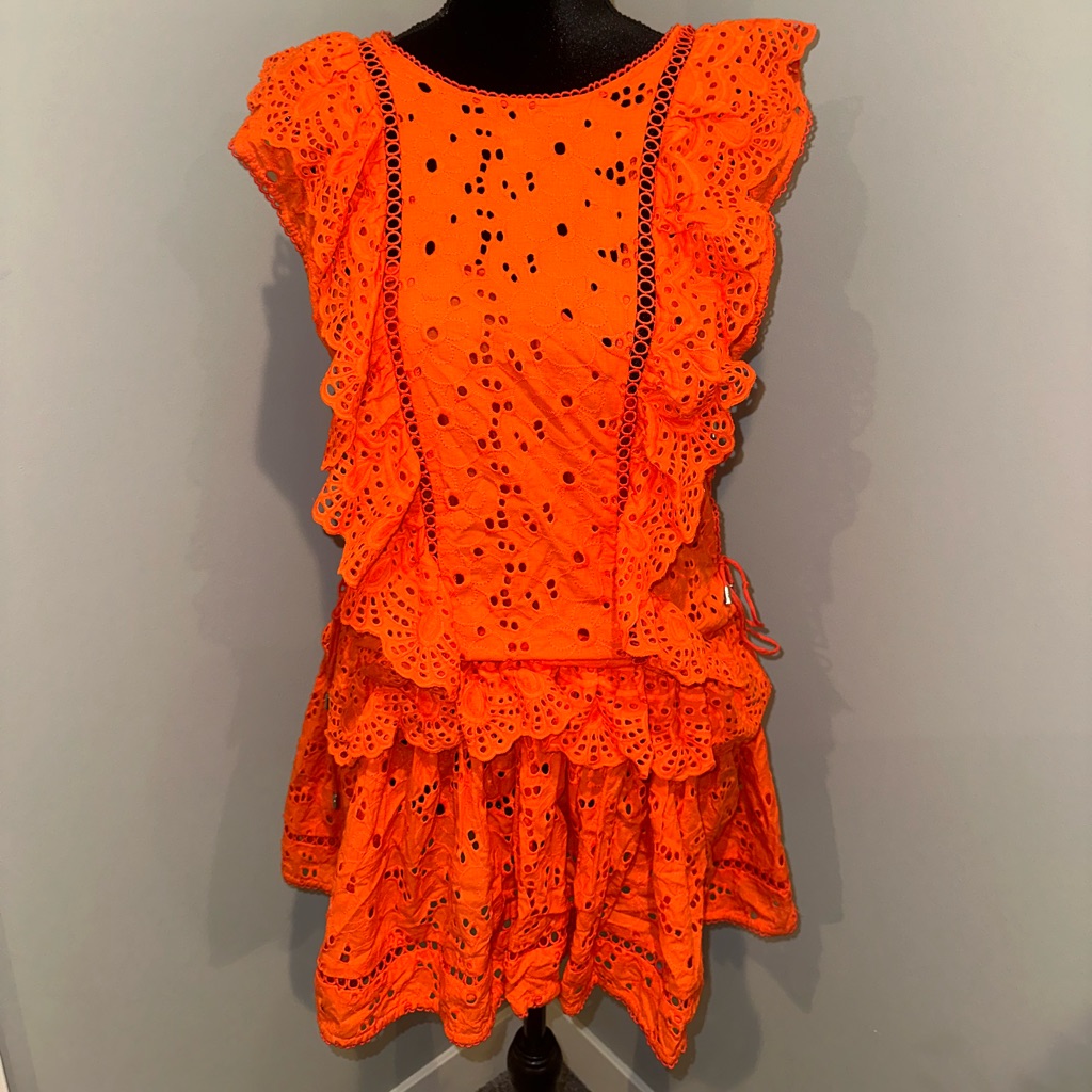 Zimmermann Orange Eyelet Ruffle Dress